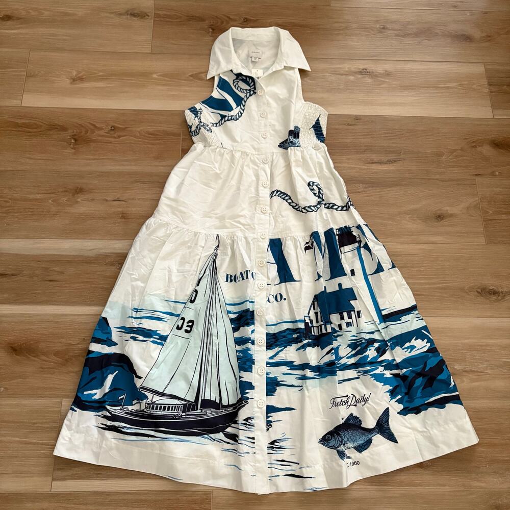 Anthropologie PETITE Maeve Sleeveless Midi Shirt Dress Nautical XSP